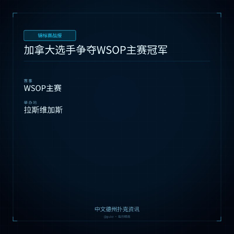 🏆 锦标赛战报📰 第 162 更 · 系列追踪加拿大选手争夺WSOP主赛冠军📍 WSOP主赛2026年世界扑克大赛（WSOP）主赛事终于进入了最后一轮比赛，加拿大选手格雷格·穆勒（Greg Mueller）和拉米·哈姆德（Rami Hammoud）将代表加拿大争夺冠军