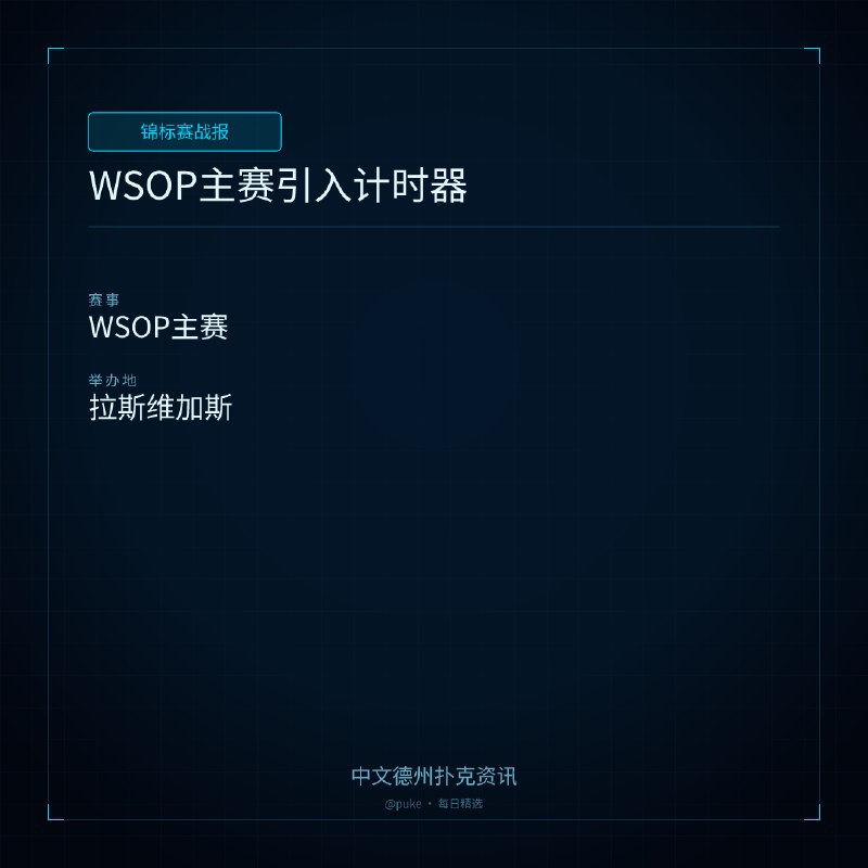 🏆 锦标赛战报📰 第 143 更 · 系列追踪WSOP主赛引入计时器📍 WSOP主赛2026年WSOP主赛第六天，Loren Klein长考15分钟，导致全场沉默，裁判被迫介入，启动倒计时