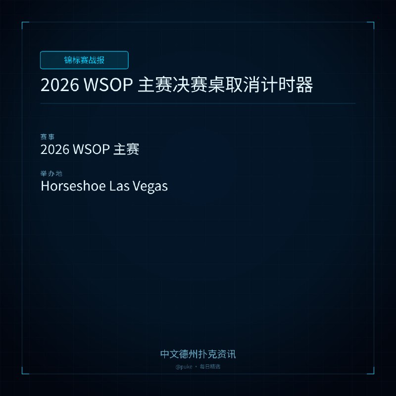 🏆 锦标赛战报📰 第 202 更 · 系列追踪2026 WSOP 主赛决赛桌取消计时器📍 2026 WSOP 主赛2026 年 WSOP 主赛事正在如火如荼地进行，近日，WSOP 官方宣布，决赛桌将不使用计时器