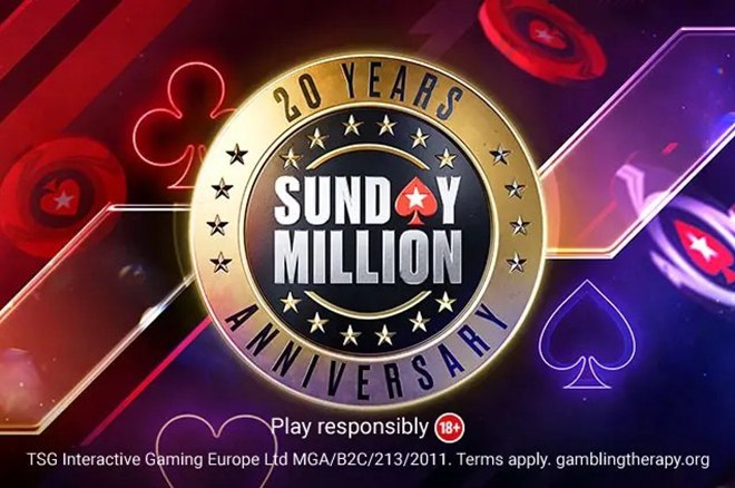 PokerStars 周日百万赛 20 周年纪念赛即将开赛PokerStars 正在举办周日百万赛 20 周年纪念赛，这是一场 $109 买入、$5,000,000 保证的 Progressive Knockout 赛事