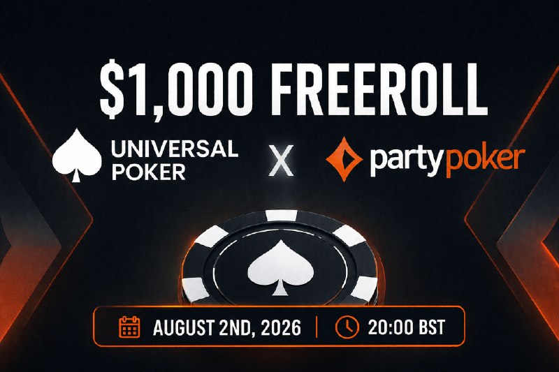 PartyPoker 8月2日举办1000美元免费赛PartyPoker 将于 8 月 2 日举办一场 1000 美元的免费赛，面向通过特定渠道注册的玩家开放